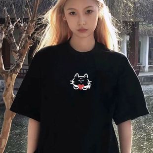 设计感小众潮牌上衣 2025新款 重磅纯棉美式 复古黑色短袖 t恤女夏季