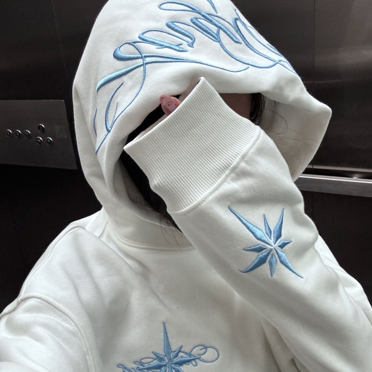 国潮北极星重磅刺绣连帽卫衣女