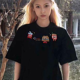 设计感小众潮牌上衣 2025新款 重磅纯棉美式 复古黑色短袖 t恤女夏季