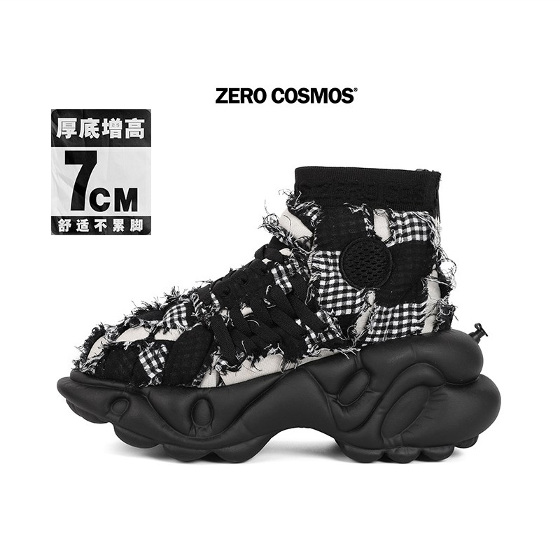 ZERO COSMOS破布娃娃新款迷彩老爹鞋高帮靴男女潮复古厚底增高7cm