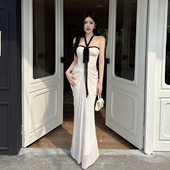 新款 instahot 纯欲性感撞色飘带连衣裙女2025秋季 轻奢宴会晚礼服