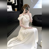 性感不规则修身 白色抹胸礼服裙女夏季 生日宴会长裙 法式 instahot