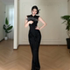 新款 包臀水滴领黑色旗袍女2025秋季 小众国风长裙 新中式 instahot