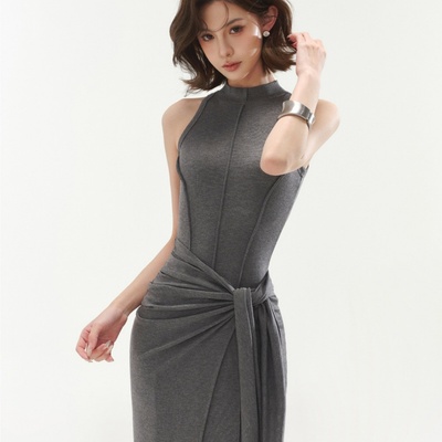 高级莫代尔飘带背心连衣裙女