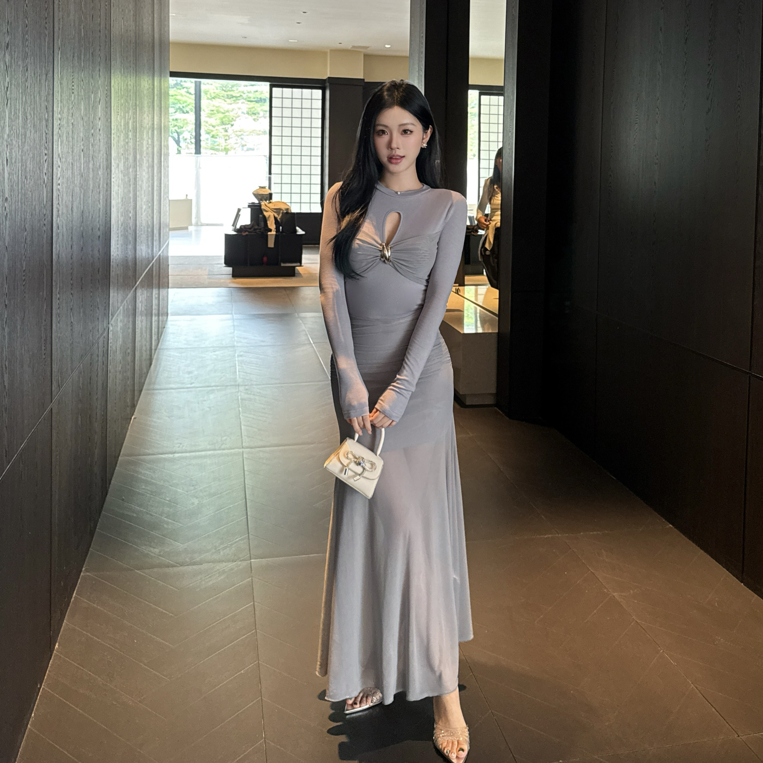 instahot御姐透视网纱长袖连衣裙女2025秋季新款气质修身鱼尾长裙,女装/女士精品,连衣裙,淘宝优惠券,粉丝福利购,淘宝优惠卷