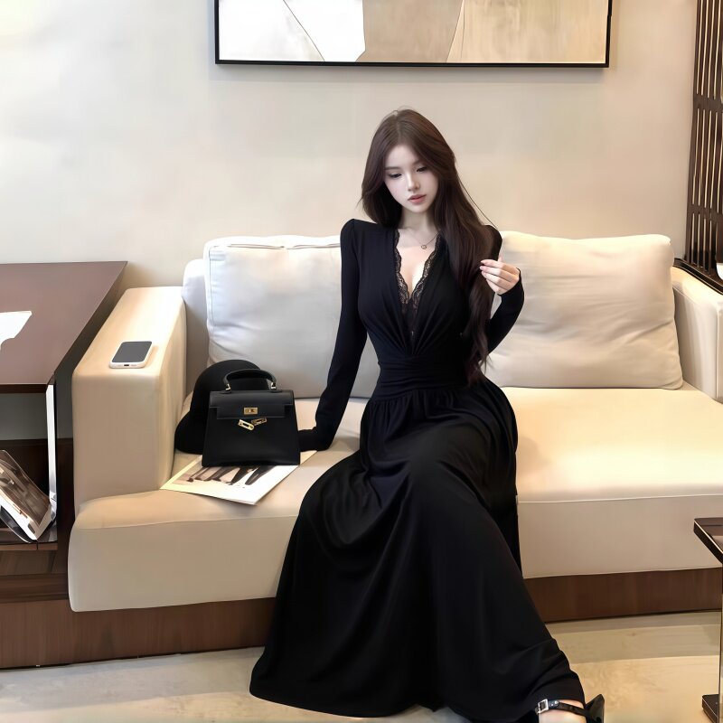 instahot 性感蕾丝白色V领长袖连衣裙女秋季新款高级气质收腰长裙,女装/女士精品,礼服/晚装,淘宝优惠券,粉丝福利购,淘宝优惠卷