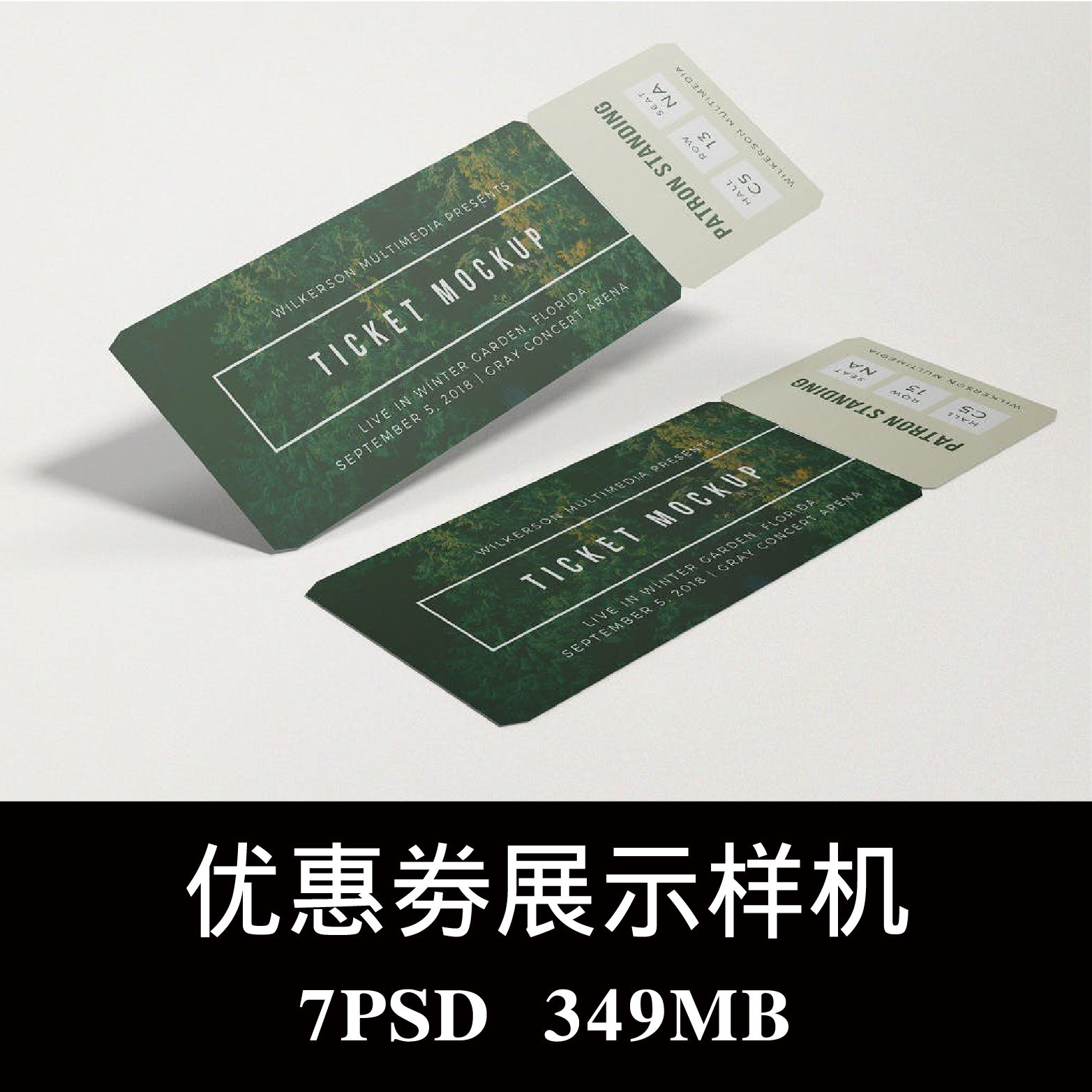 高品质门票入场券优惠券设计VI样机PS贴图效果图智能图层模板素材