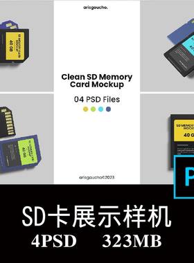 4款多角度SD存储卡相机内存卡品牌设计空白样机PS贴图模板素材