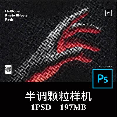 潮流复古网眼Halftone半调颗粒图片照片滤镜样机PS贴图效果图素材