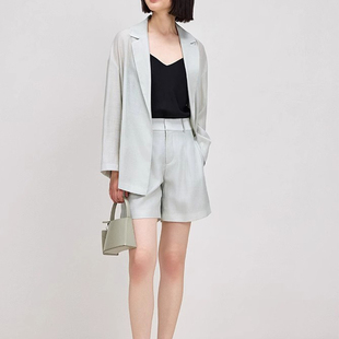 夏季 轻薄浅绿色防嗮上衣2026天丝亚麻短裤 女套装 空调房三醋酸西装