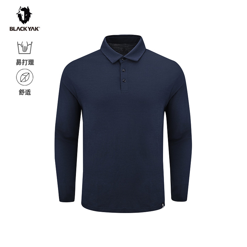 BLACKYAK/布来亚克 2025春新款男士户外羊毛长袖POLO T恤SYM005