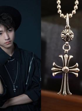 欧美复古十字架男女情侣个性项链钛钢网红夜店哥特朋克潮流毛衣链