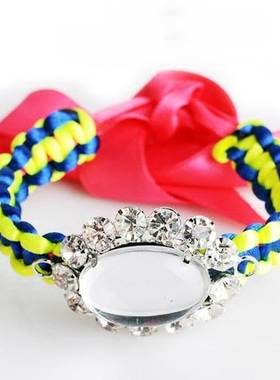 民族风气质优雅粉色蝴蝶结大宝石手链夸张个性多巴胺荧光色手饰