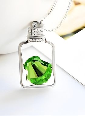 日韩ins通勤水钻宝瓶皓石吊坠锁骨链简约小众设计百搭绿宝石项链