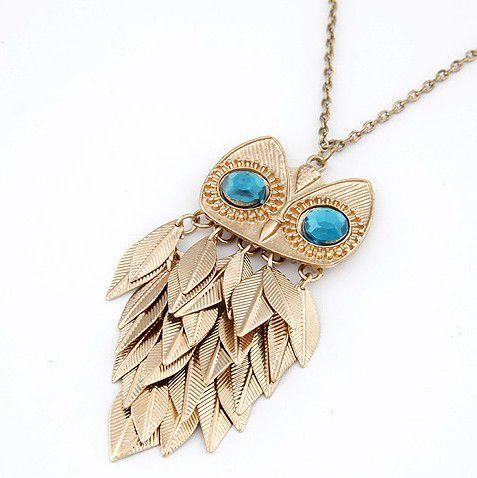 欧美时尚个性猫头鹰羽毛项链女复古简约百搭流苏树叶长款毛衣链