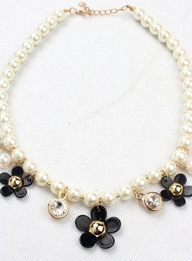 韩国水晶钻雏菊小清新甜美山茶花朵时尚珍珠项链吊坠短款锁骨链女