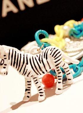 衣服配饰品甜美童趣黑白条纹斑马项链韩版时尚蓝黄拼色金属毛衣链