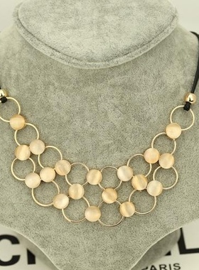 欧美时尚简约瑞丽百搭环扣圆片猫眼石气质链条项链小众设计锁骨链