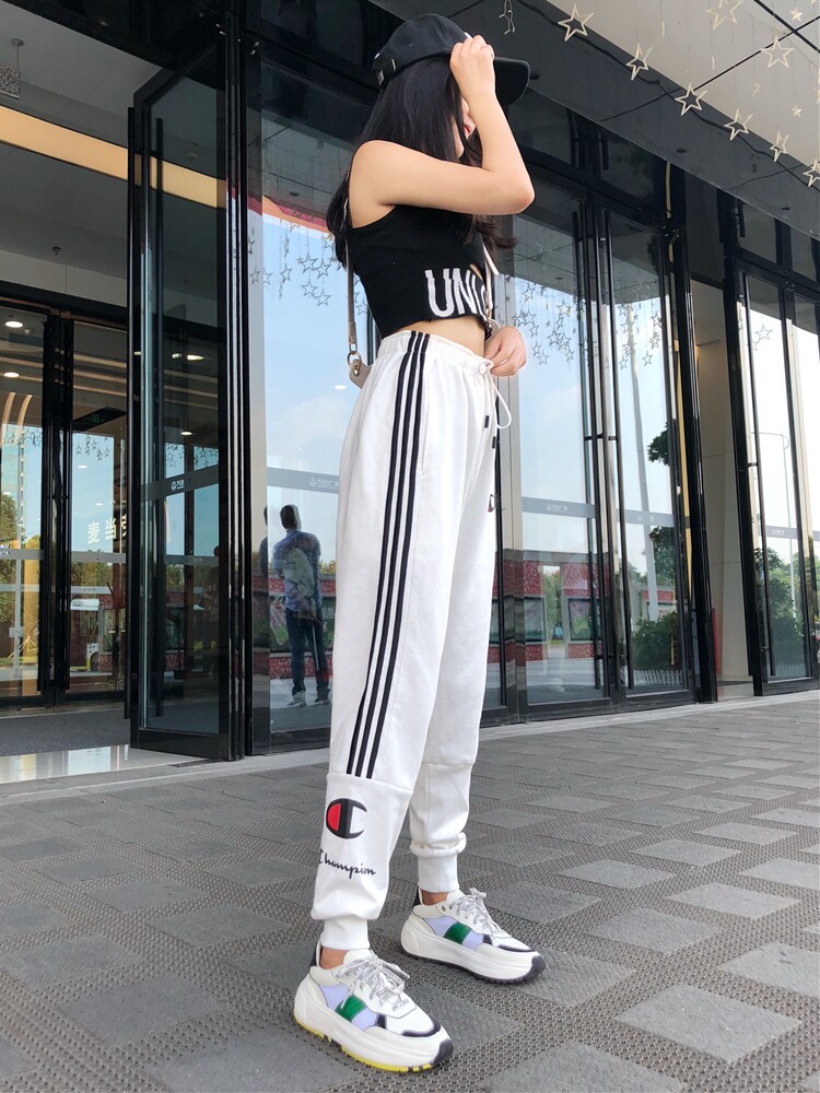 日版冠军串标长裤女宽松休闲束脚卫裤男阔腿小脚显瘦运动情侣裤子