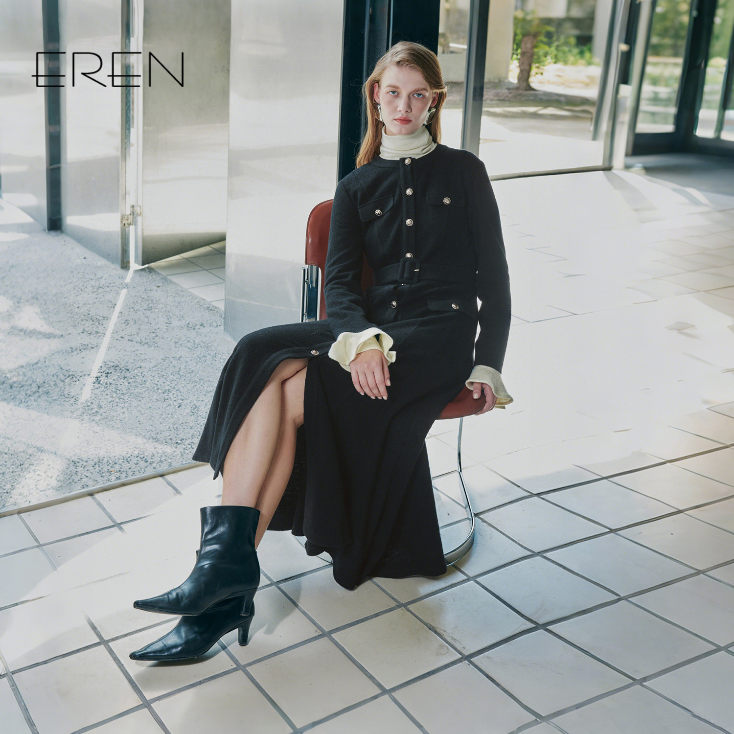 [羊毛]EREN收腰针织羊毛连衣裙女2025秋冬新款连身裙设计感裙子