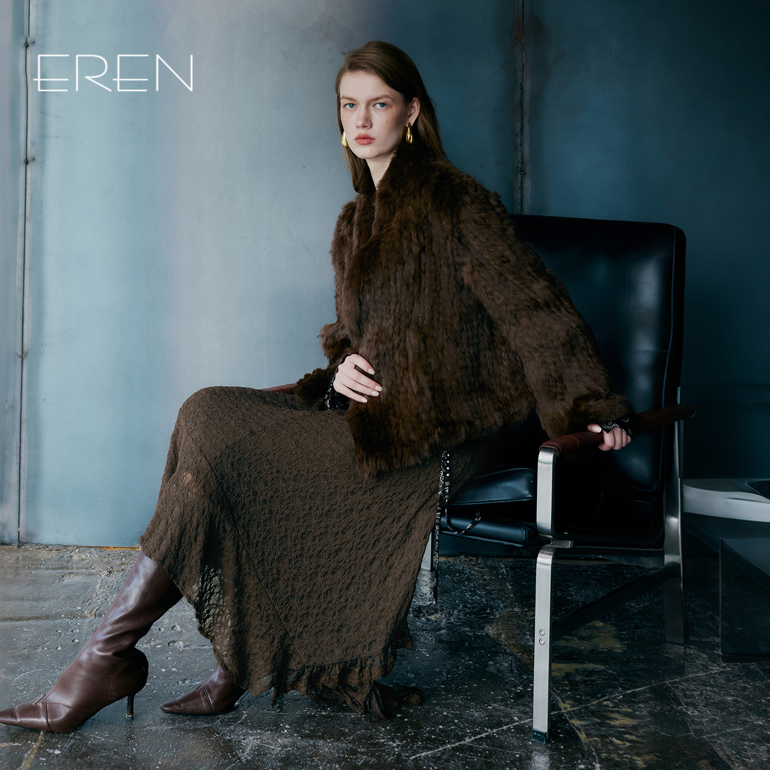 EREN新款高级感兔毛皮草外套