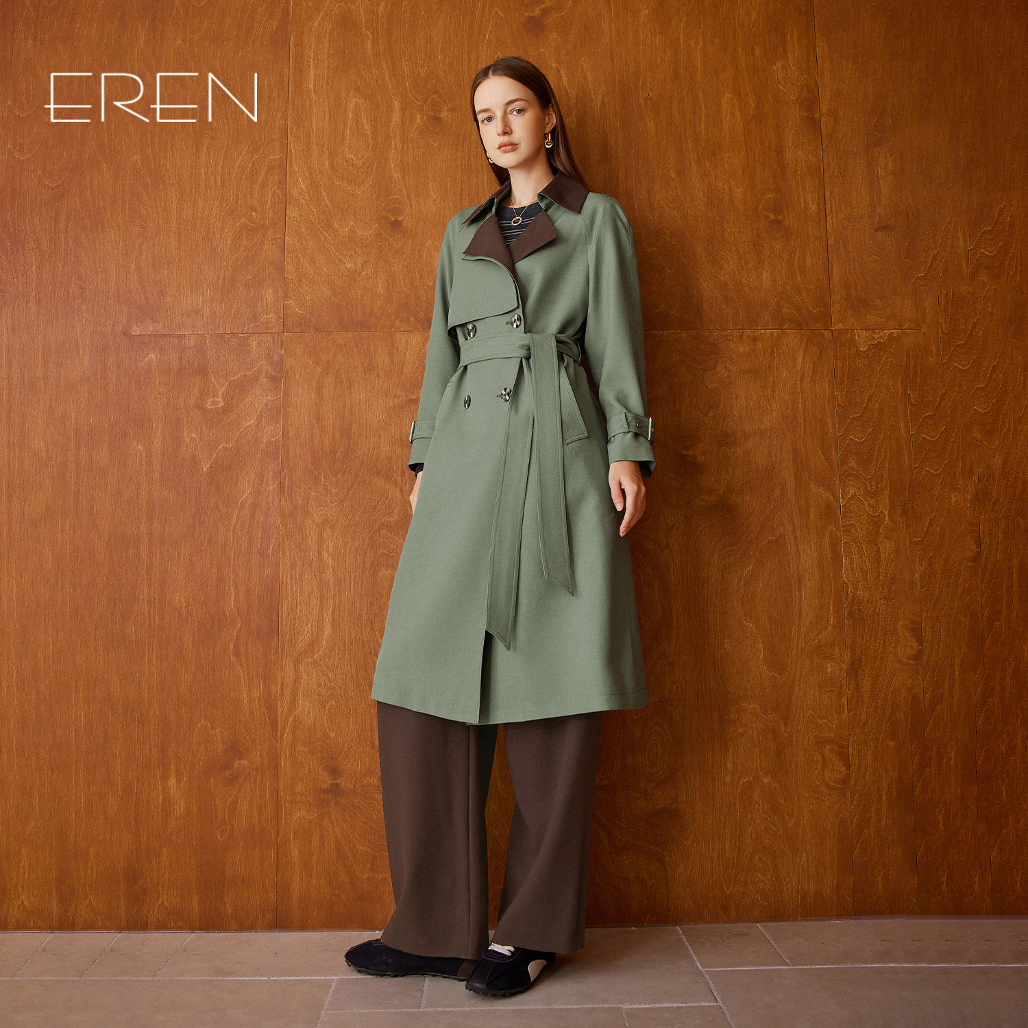 EREN新款双排扣风衣外套大衣