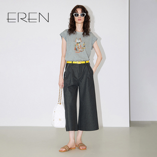 时尚 女高腰显瘦百搭通勤裤 EREN法式 气质九分阔腿裤 子2025夏季 新款