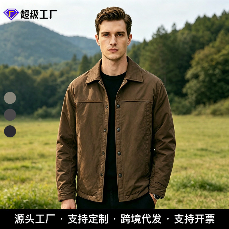 男士冬季白鸭绒羽绒服保暖休闲商务夹克翻领百搭工装外套上衣