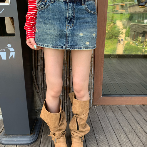 DMW BOUTIQUE-复古做旧磨破美式辣妹休闲百搭性感短裙牛仔裙88217