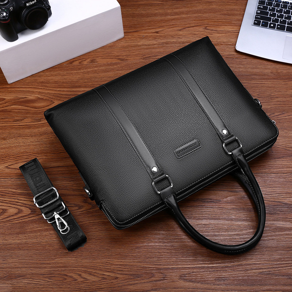 仅亏一天真皮男包商务通勤单肩包男士手提包电脑包横款双拉链公文