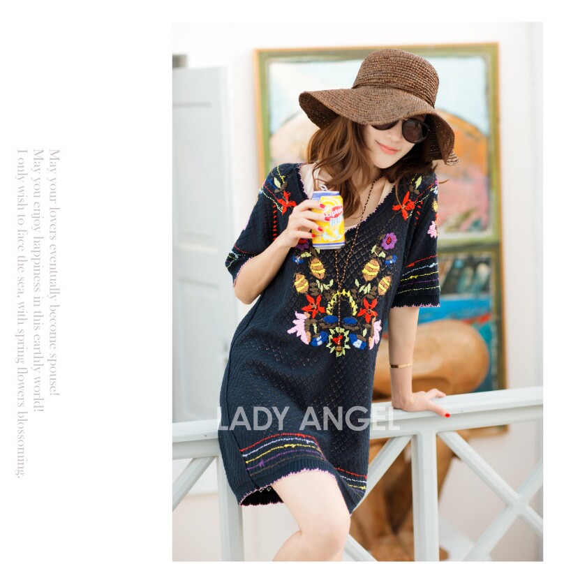 zowzow呛口小辣椒ladyangel 欧美大牌ins重工刺绣纯棉v领连衣裙