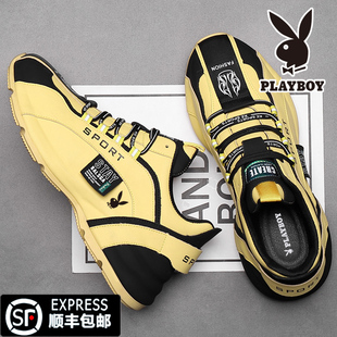 花花公子男鞋秋季新款透气包底皮鞋男高级感时尚休闲鞋真皮运动鞋