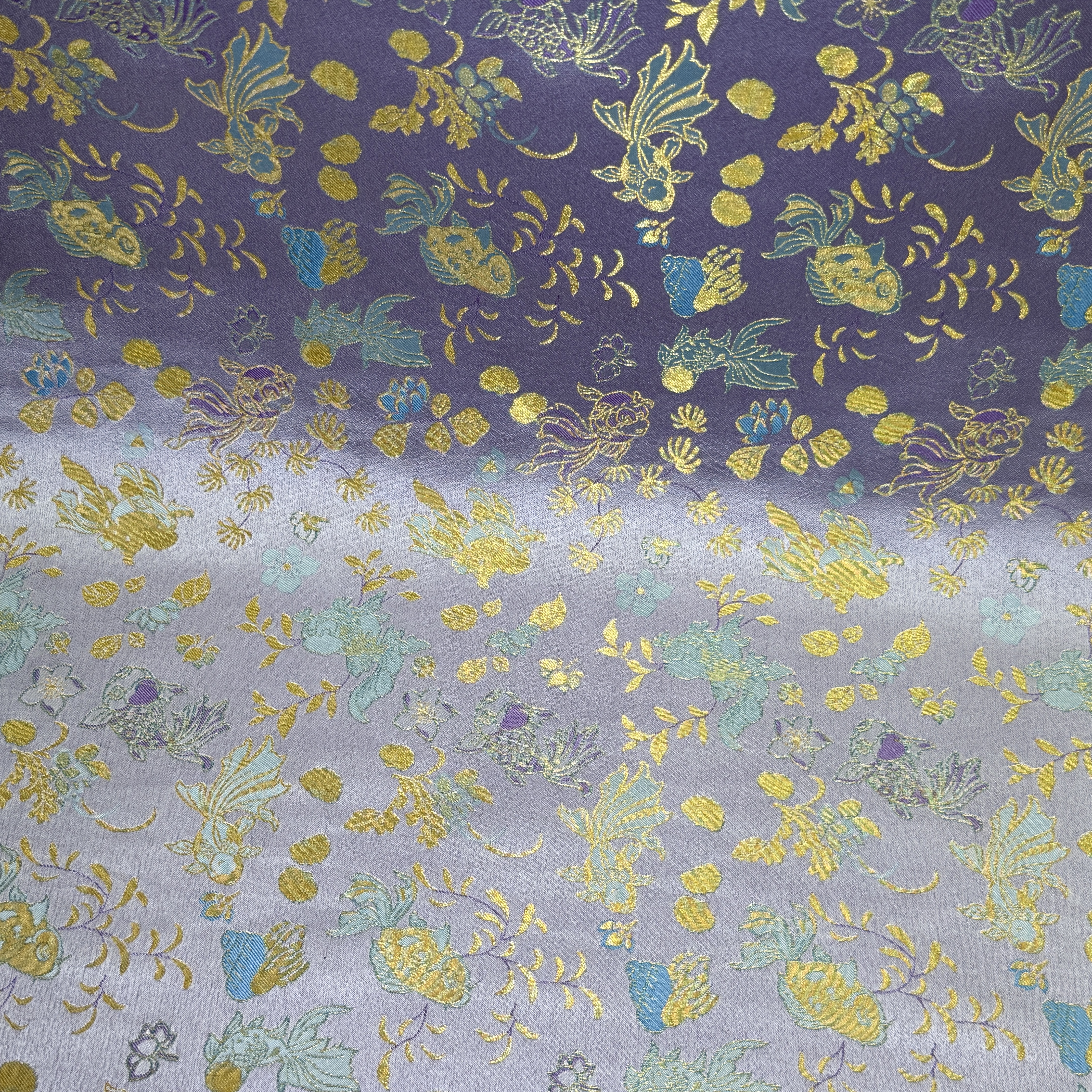 非遗传承织金宋锦金鱼海藻100桑蚕丝（除金线外）面料