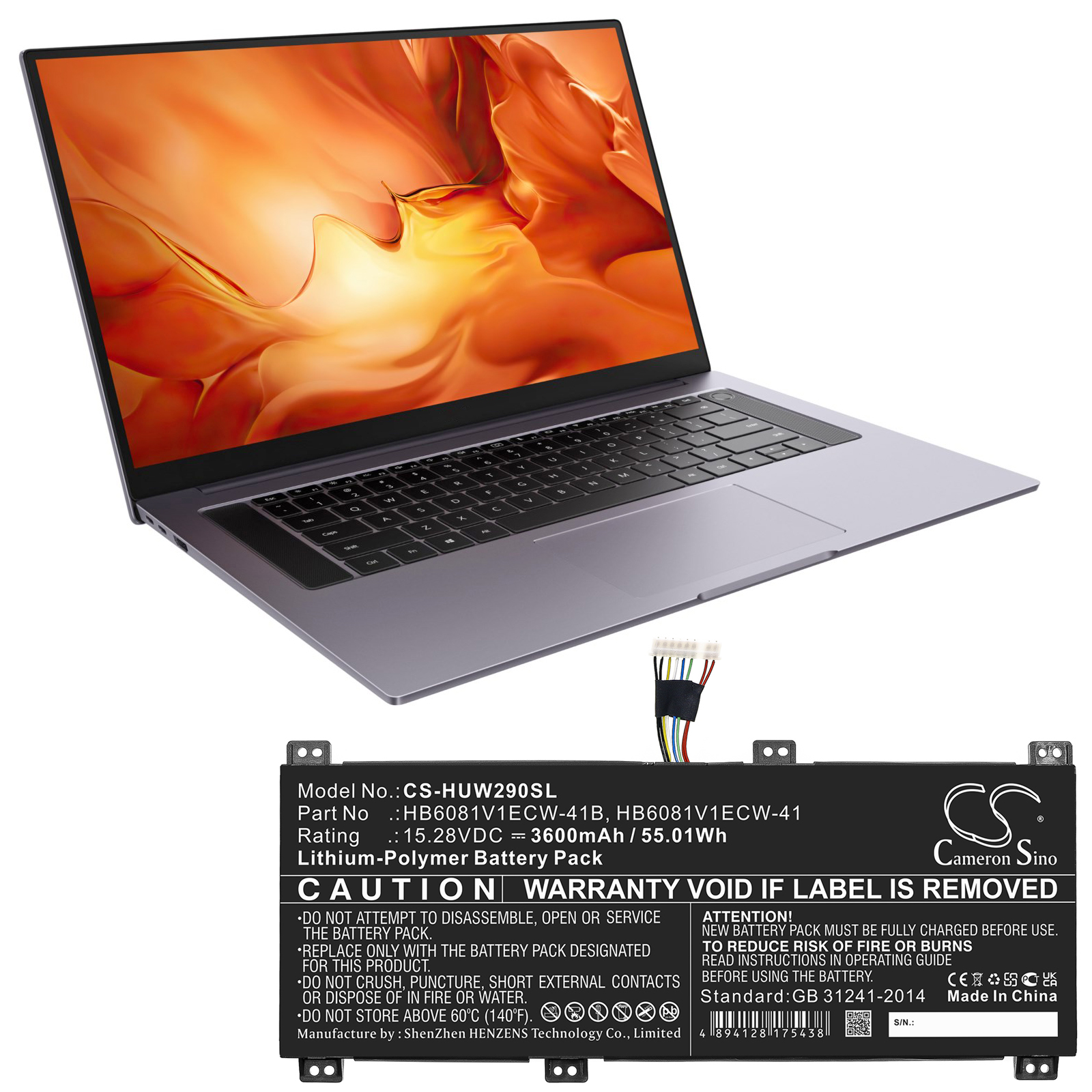 CS适用Huawei MateBook D 16 MagicBook Pro 2020笔记本电脑电池