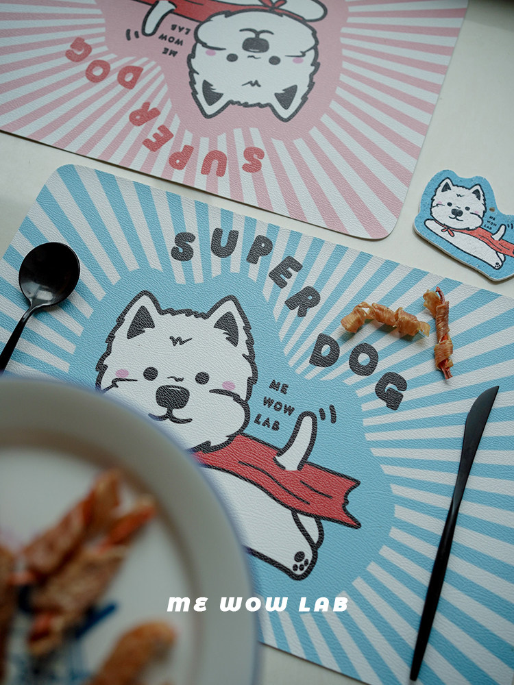 mewowlab懵物|西高地小白狗皮革餐垫防水防油餐桌隔热垫-superdog