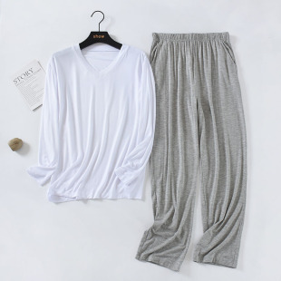 睡衣男士薄款莫代尔长袖长裤春秋季休闲宽松加大码空调家居服套装