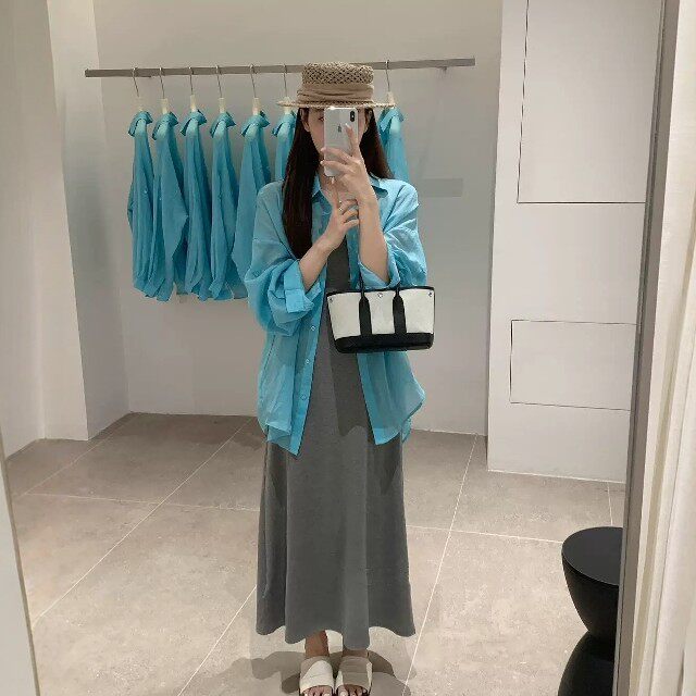 夏季韩系防晒衬衫吊带长裙两件套图片