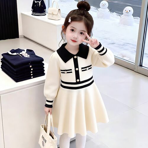 女童春秋洋气修身翻领针织衫