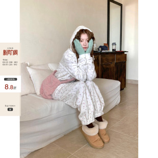 CCKOK冬季 女 韩系穿搭好看保暖宽松淡淡碎花加绒卫衣休闲两件套装