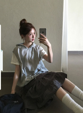 CCKOK 浅灰色机能感连帽背心2026夏季新款运动宽松休闲薄款外套女
