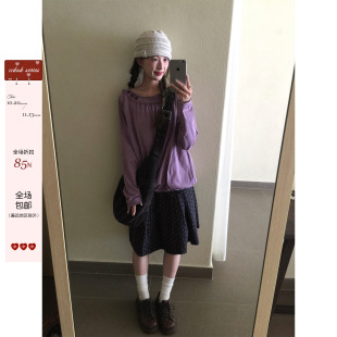 CCKOK 日系散边大领口卫衣2026秋季新款复古休闲小众套头上衣女