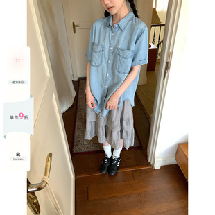 CCKOK 天丝牛仔短袖衬衫2026夏季新款休闲浅蓝色亲肤宽松外套女