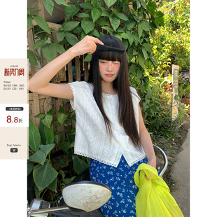 小众短款 CCKOK 法式 上衣2026春夏新款 外套女 白色精致提花钩花短袖