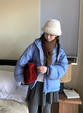 CCKOK 冬季保暖韩系穿搭 新国标90白鸭绒紫蓝色连帽羽绒外套女