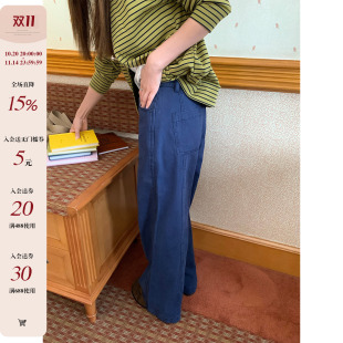 洗水海军蓝直筒工装 宽松显瘦阔腿休闲裤 裤 新款 女 2025秋季 CCKOK
