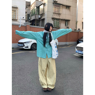 薄荷蓝绿小格纹100%棉衬衫 女 韩系通勤穿搭 CCKOK2026早春新品