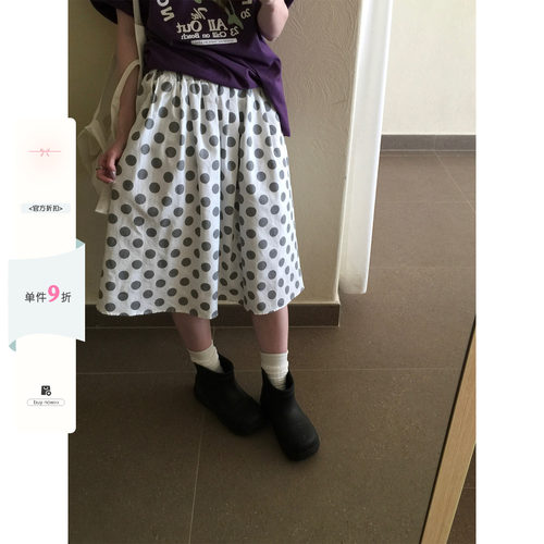 日系波点中裙复古舒适半身裙