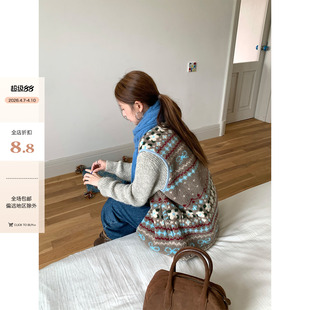 CCKOK 韩系少女甜美温柔复古费尔岛提花羔毛马甲女 1105