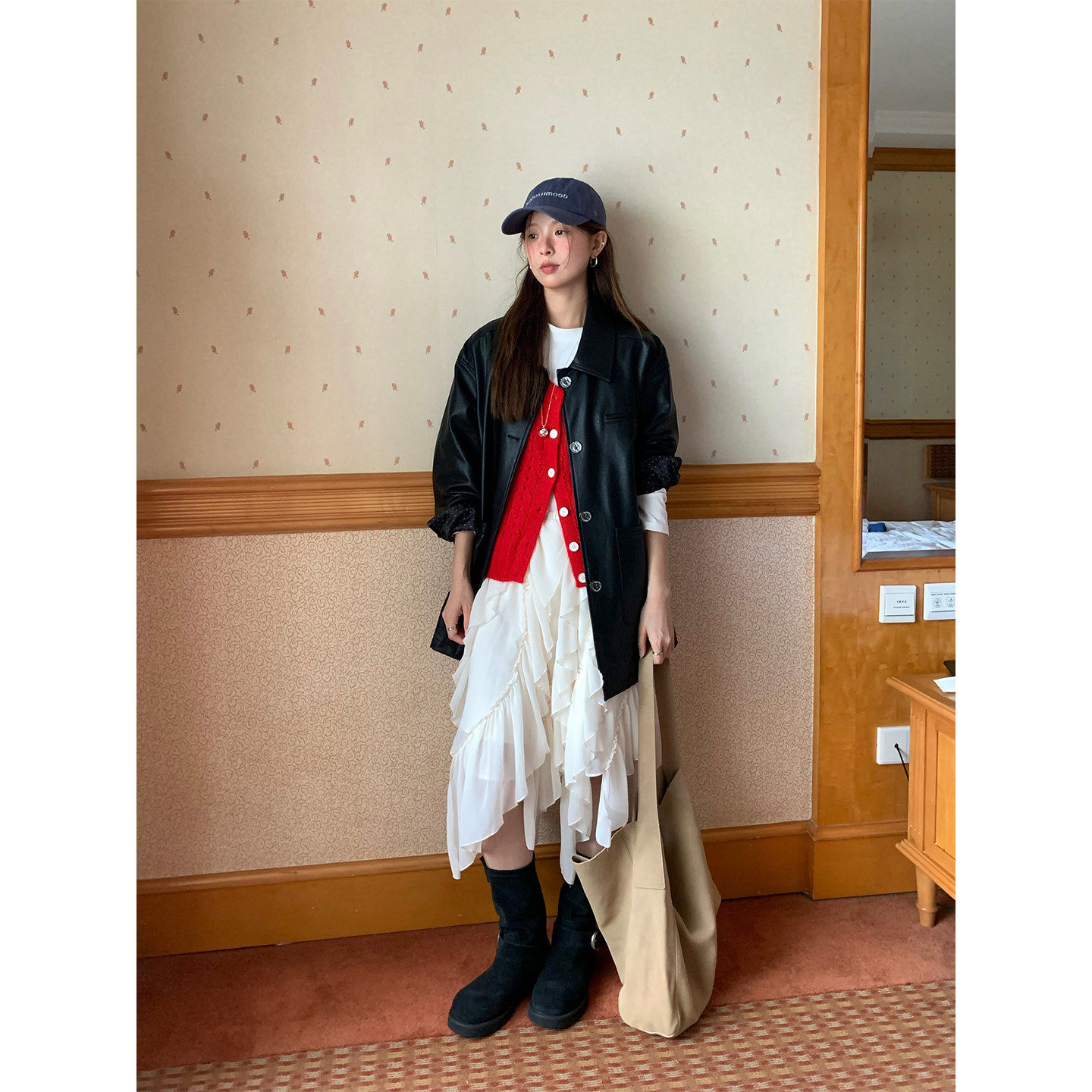 CCKOK 不规则雪纺半身裙2026春夏新款法式复古小众设计杏色中长裙