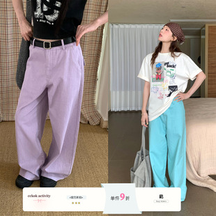CCKOK 纯色洗水棉阔腿裤2026夏季新款薄款直筒宽松工装休闲裤女
